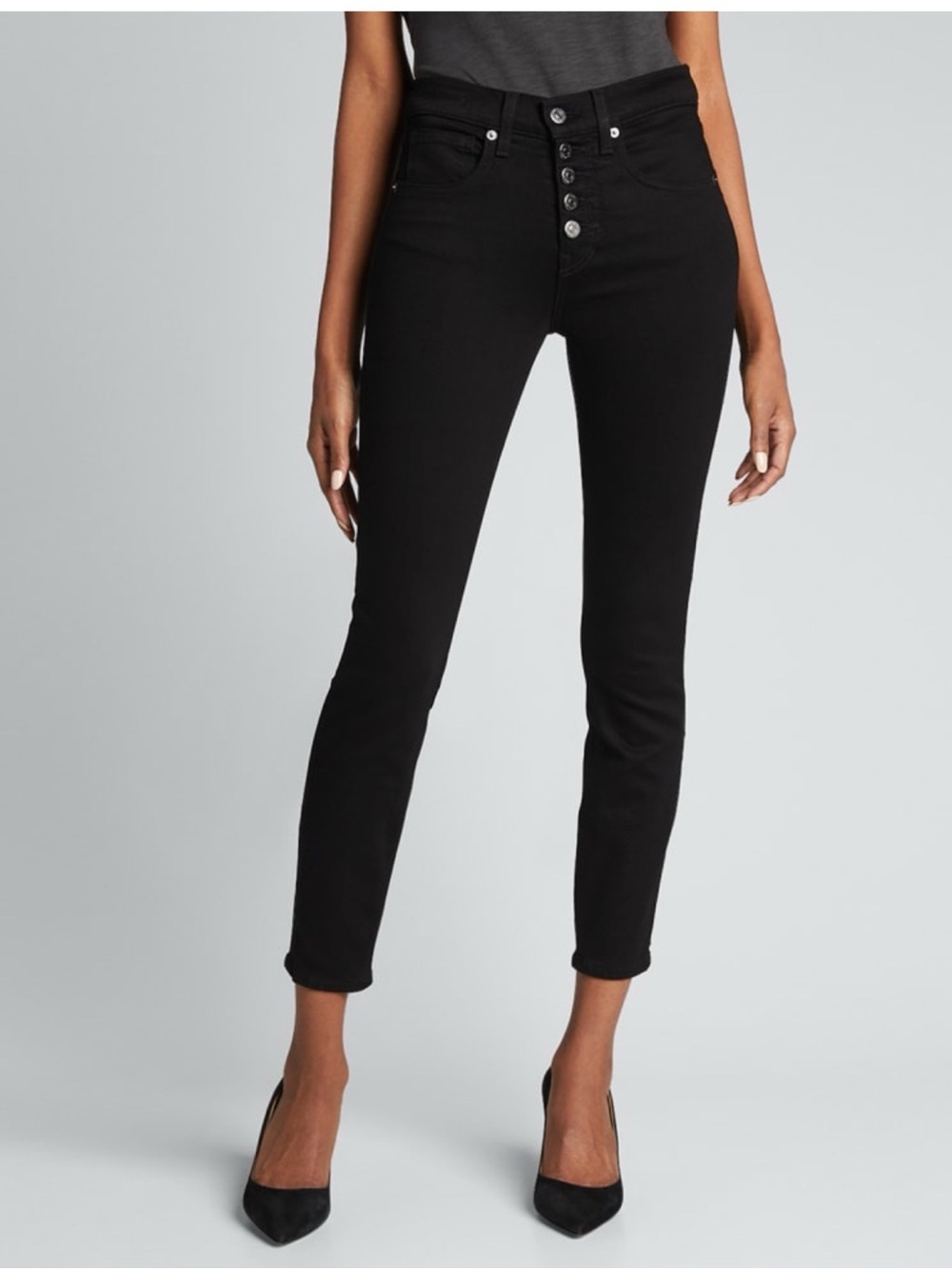 Veronica Beard Debbie Skinny Button-Fly Jeans in Black